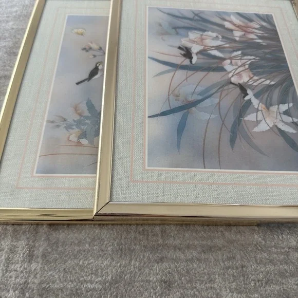 Vintage Chinese Watercolor Painting Framed Set of 3 Birds Flowers Signed - Picture 11 of 14